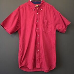Duck Head Men's Short Sleeve Button-Down Shirt Large Red Logo 100% Cotton Pocket